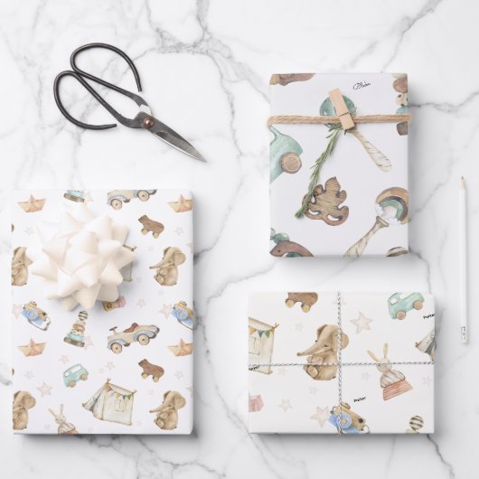 WP Boho | Namen op (2) Wit Speelgoed Inpakpapier Vel (Voorkant)