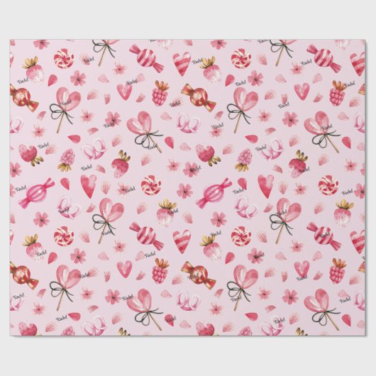WP | Naam, Snoep & Harten 30-in door 6ft Valentijn Cadeaupapier (Vlak)