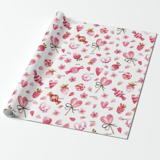 WP | Naam, Snoep & Harten 30-in door 6ft Valentijn Cadeaupapier (Uitgerold)