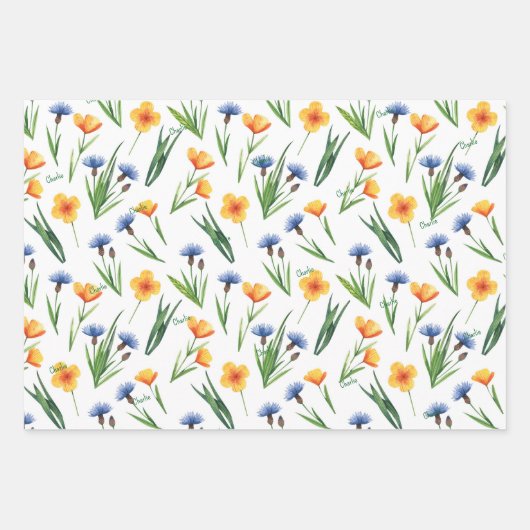 WP | Namen 3 Kleurrijke 19x29 Waterverf Wildflower Inpakpapier Vel (Voorkant 3)