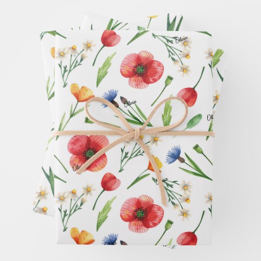WP | Namen 3 Kleurrijke 19x29 Waterverf Wildflower Inpakpapier Vel (In situ)