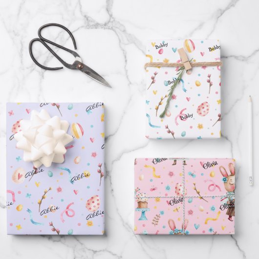 WP-namen | 3-vellen Kleurrijke 19x29 Paaspatronen Inpakpapier Vel (Voorkant)