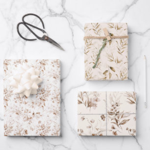 WP   Sepia Dutch Stilleven Floral Art, (3) Inpakpapier Vel