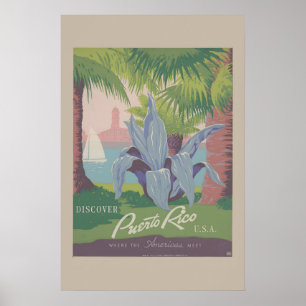 WPA930s Ontdek Puerto Rico USA Vintage Caraïben Poster