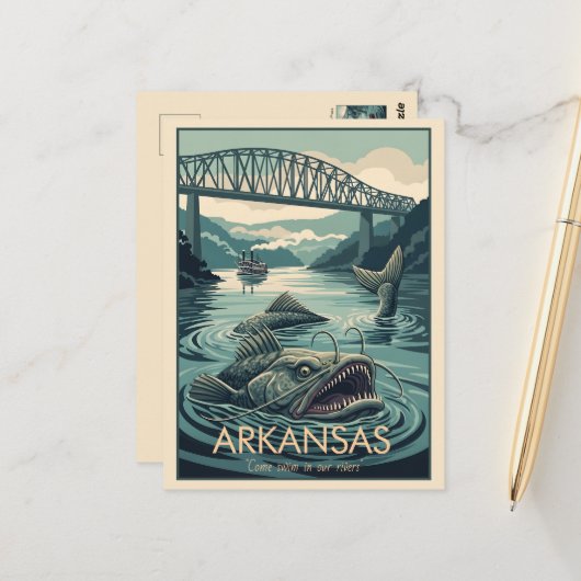 WPA Arkansas White River Briefkaart (Voorkant / Achterkant in situ)
