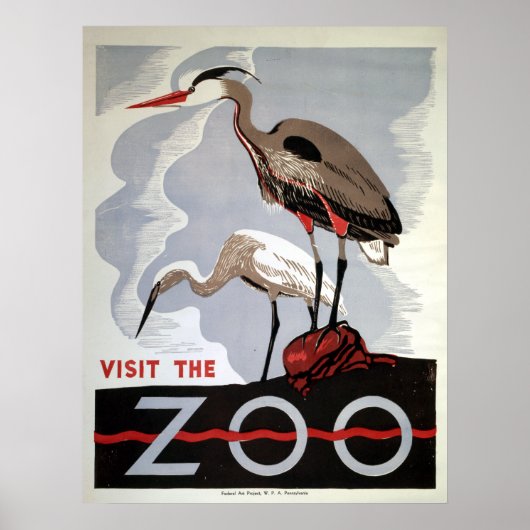 WPA Bezoek de Heron van Zoo en Egret Poster (Voorkant)