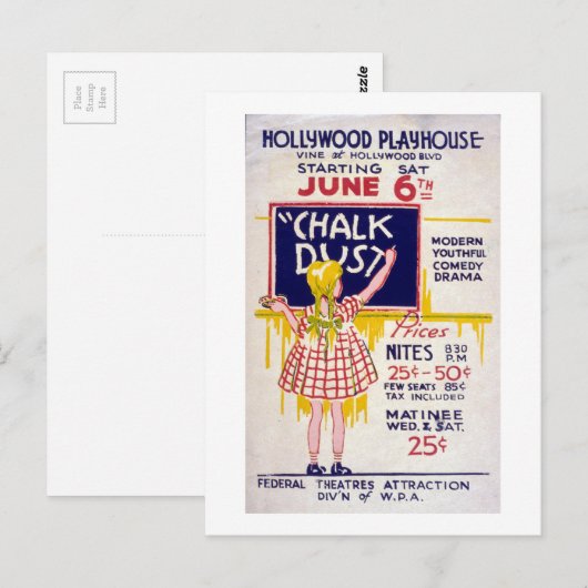 WPA Federal Theater Project Hollywood Play Briefkaart (Voorkant / Achterkant)