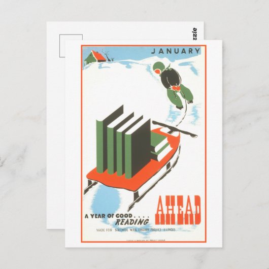 WPA Library Poster januari Lezen Briefkaart (Voorkant / Achterkant)