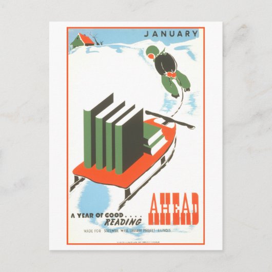WPA Library Poster januari Lezen Briefkaart (Voorkant)