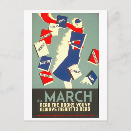  WPA Library Poster maart lezen Briefkaart (Voorkant)
