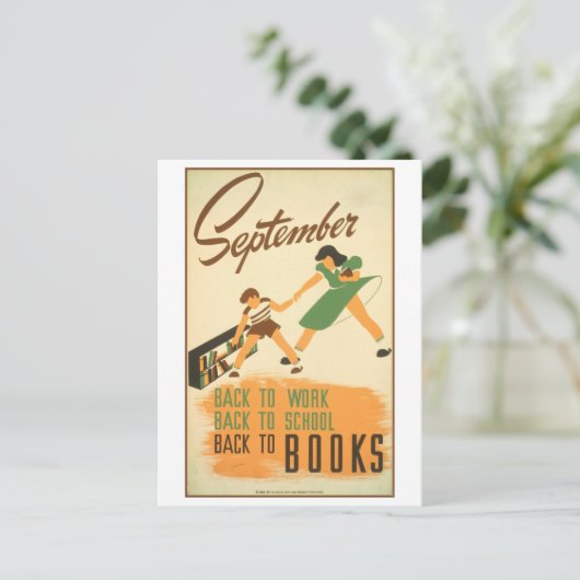 WPA Library Poster September Reading Briefkaart (Staand voorkant)