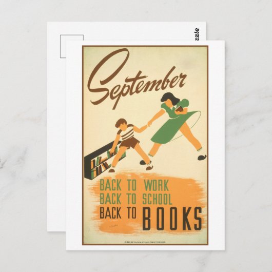 WPA Library Poster September Reading Briefkaart (Voorkant / Achterkant)