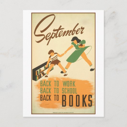  WPA Library Poster September Reading Briefkaart (Voorkant)