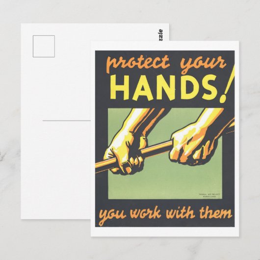 WPA-Poster: "Bescherm uw handen" Briefkaart (Voorkant / Achterkant)