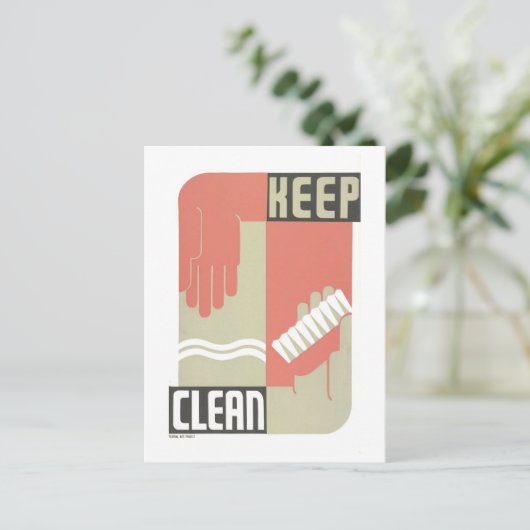 WPA-Poster: "Houd Schoon"Hygiëne Briefkaart (Staand voorkant)
