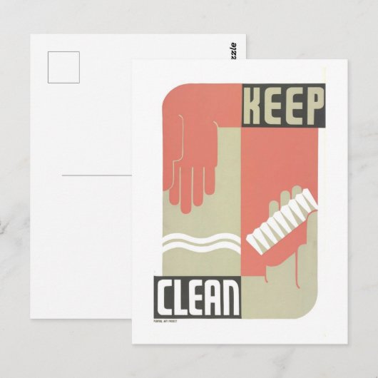  WPA-Poster: "Houd Schoon"Hygiëne Briefkaart (Voorkant / Achterkant)