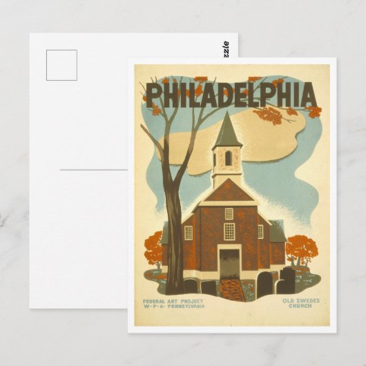  WPA-Poster Philadelphia Old Swedes Church Briefkaart (Voorkant / Achterkant)