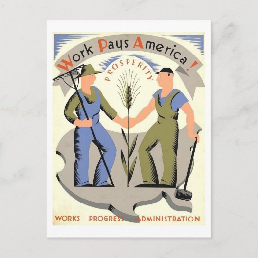  WPA-Poster "Werk betaalt Amerika" Briefkaart (Voorkant)