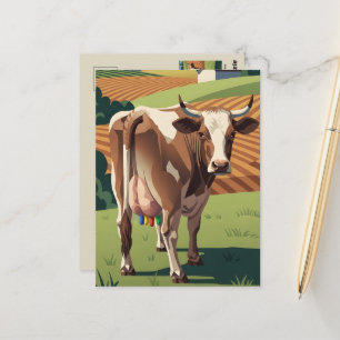WPA‑Stijl Grappige Koe Prentbrief Briefkaart