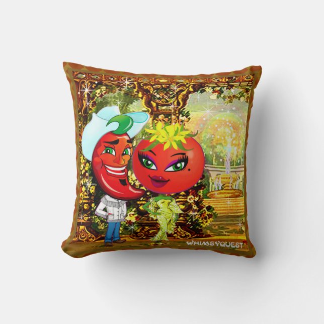 WQ PILLOW SM: Saucy Afternoons Hot Pepper Tomato Kussen (Voorkant)