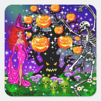 WQ STICKER: Halloween feest de hele nacht Vierkante Sticker