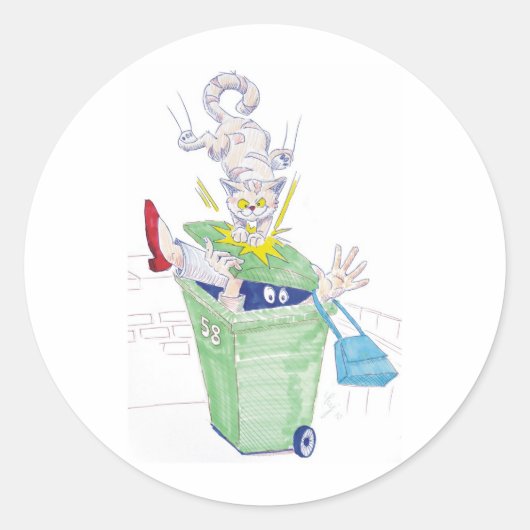 Wraak van de wheelie bin cat! ronde sticker (Voorkant)