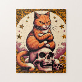 Wraakzuchtige Oranje Kat, Schedels en Maan Legpuzzel