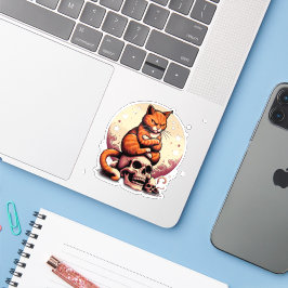 Wraakzuchtige Oranje Kat, Schedels en Maan Sticker