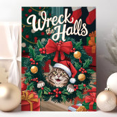 Wrak de hallen Funny Cat Christmas Kaart