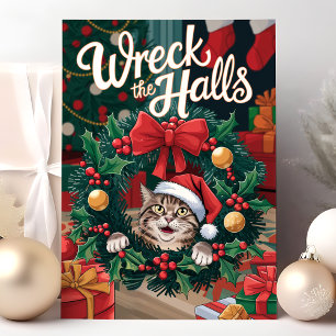 Wrak de hallen Funny Cat Christmas Kaart