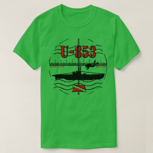 Wrak duik WWII Duitse onderzeeboot duiken U853 T-shirt (Design voorkant)