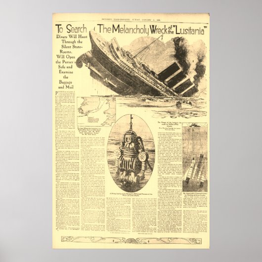Wrak van de Lusitania Krant  Poster (Voorkant)