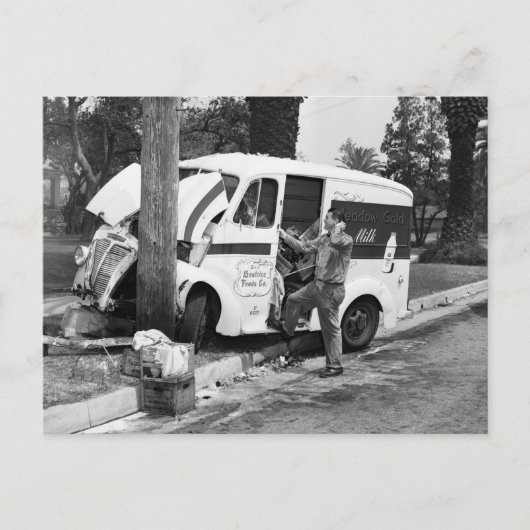 Wrak van de Melkwagen, Los Angeles, Vintage 1951 Briefkaart (Voorkant)