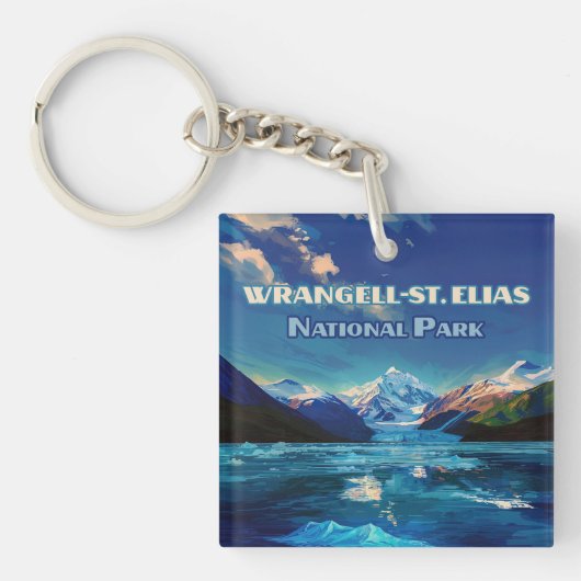 Wrangell St. Elias National Park Alaska Retro Kaar Sleutelhanger (Voorkant)