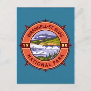 Wrangell St Elias National Park Retro Compass Briefkaart