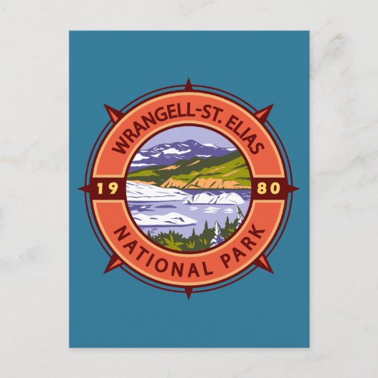 Wrangell St Elias National Park Retro Compass Briefkaart (Voorkant)