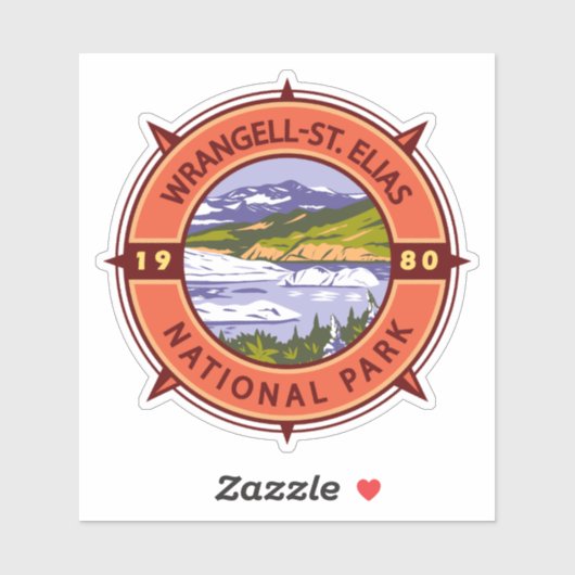 Wrangell St Elias National Park Retro Compass Sticker (Vel)