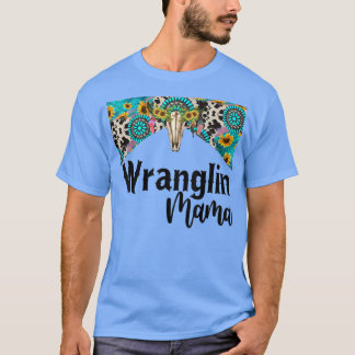 Wranglin Mama Boho Sunflower Turquoise Bull Skull T-shirt