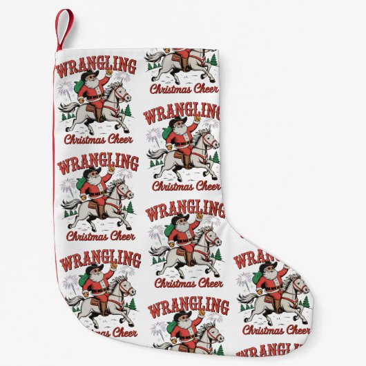 Wrangling Christmas Cheer Cowboy Santa Country Kleine Kerstsok (Voorkant)