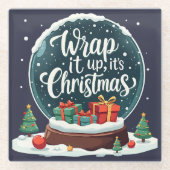 Wrap It Up Het is Kerstmis Sneeuw Wereldbol Ontwer Glazen Onderzetter (Voorkant)