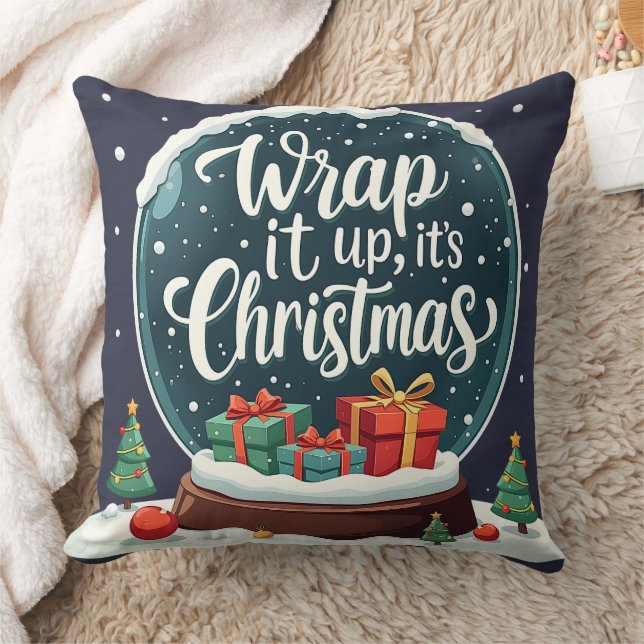 Wrap It Up Het is Kerstmis Sneeuw Wereldbol Ontwer Kussen (Deken)