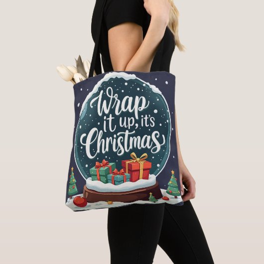 Wrap It Up Het is Kerstmis Sneeuw Wereldbol Ontwer Tote Bag (Dichtbij)