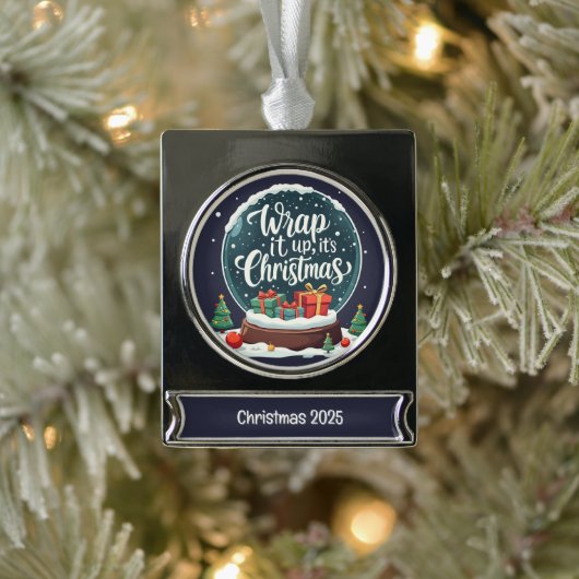 Wrap It Up Het is Kerstmis Sneeuw Wereldbol Ontwer Verzilverd Banner Ornament (Boom)