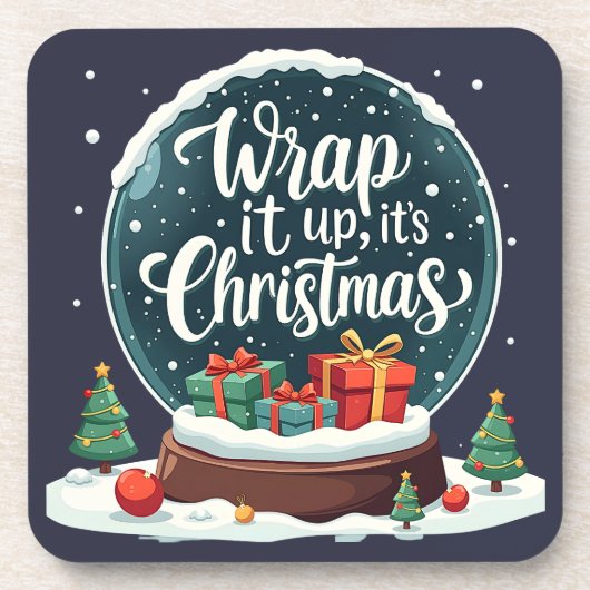 Wrap It Up It’s Christmas Snow Globe Design Bier Onderzetter (Voorkant)