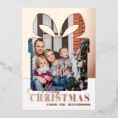 Wrapped in Love - Christmas Gift  Photo Rose Gold Folie Feestdagenkaart (Voorkant)