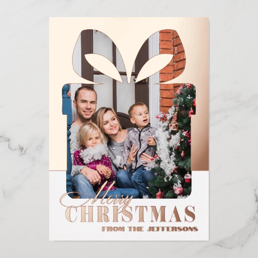 Wrapped in Love - Christmas Gift Photo Rose Gold Folie Feestdagenkaart (Voorkant)