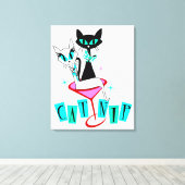 Wrapped Stretched Retro Atomic Cat CatNip Canvas Afdruk (Insitu (Houten vloer))