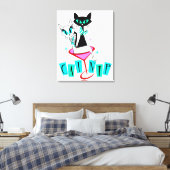 Wrapped Stretched Retro Atomic Cat CatNip Canvas Afdruk (Insitu (Slaapkamer))