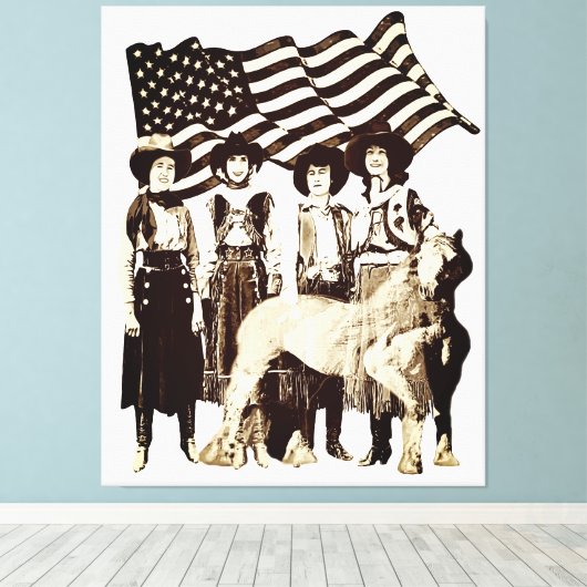 Wrapped Stretted  American Cowgirl Canvas Afdruk (Insitu (Houten vloer))