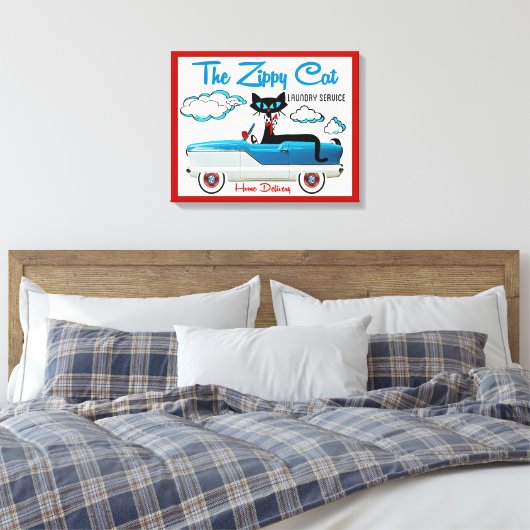 Wrapped Stretted Atomic Cat Laundry Room Canvas Afdruk (Insitu (Slaapkamer))